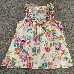 Women's M Silk Top Ruffled V Neck Fairycore Soft Feminine Pastels Whimsical Y2K